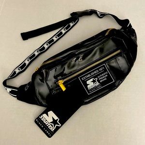 Starter Fanny Pack Black Patent Leather W/Gold Zippers
